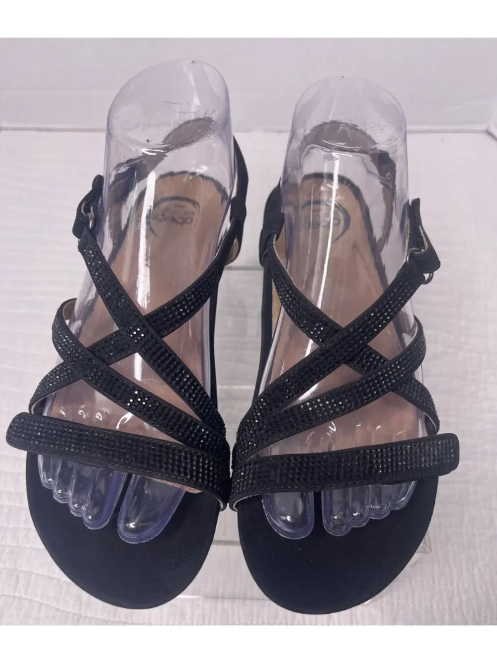 NEW Abeo BIO System Sylvie Strappy Leather Sandals 8N Rhinestone Black Comfort